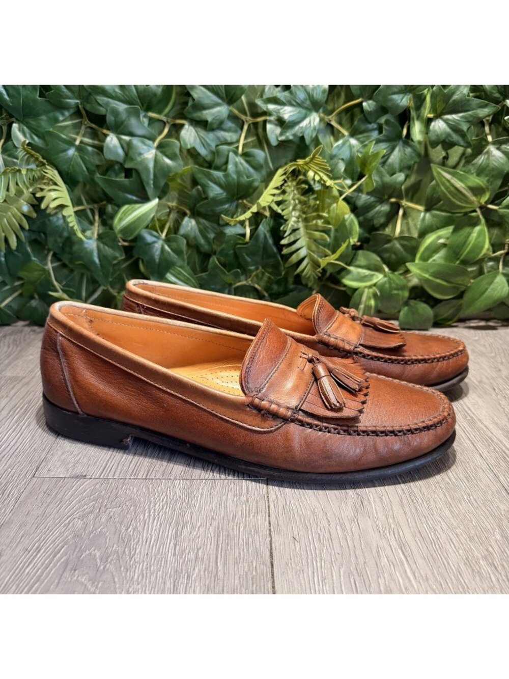 Bass Weejun Original Cognac Brown Kiltie Tassel Loafers USA 12 D